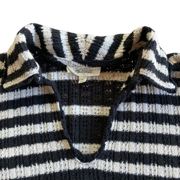 Madewell Crochet Knit Black and White Striped V Neck - Picture 3 of 7